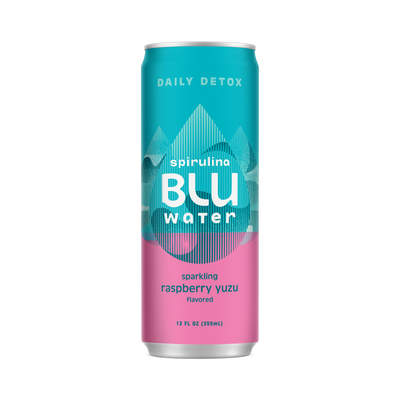 Raspberry Yuzu Spirulina BLUwater - Naturally Blue Antioxidant Hydration Sparkling Spirulina Water - 6 pack