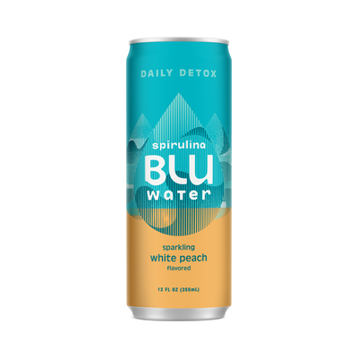 White Peach Spirulina BLUwater - Naturally Blue Antioxidant Hydration Sparkling Spirulina Water - 6 pack