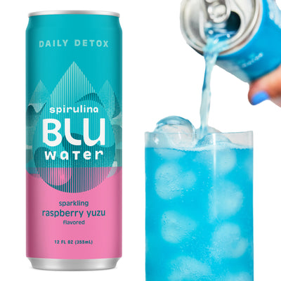 Raspberry Yuzu Spirulina BLUwater - Naturally Blue Antioxidant Hydration Sparkling Spirulina Water - 6 pack